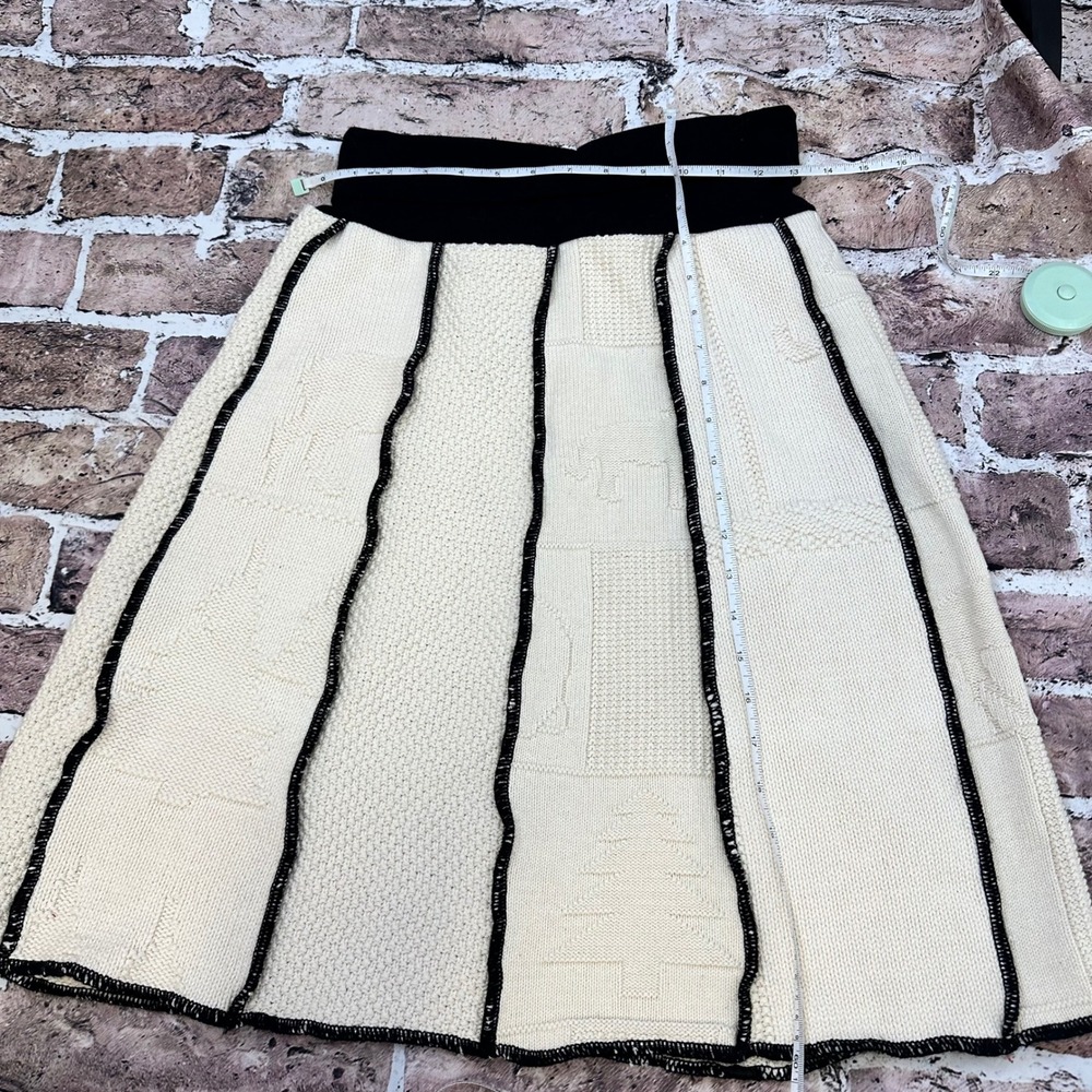 Green 3 Womens Sweater Patchwork Mini Skirt Small Black Waist Cream A Line - Picture 9 of 12